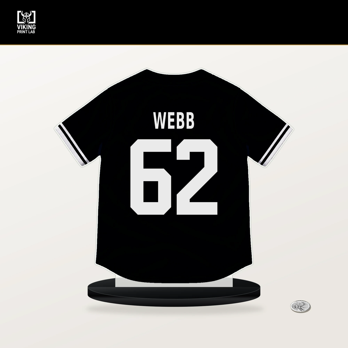 Logan Webb number 62 San Francisco Giants jersey stand with included black base.