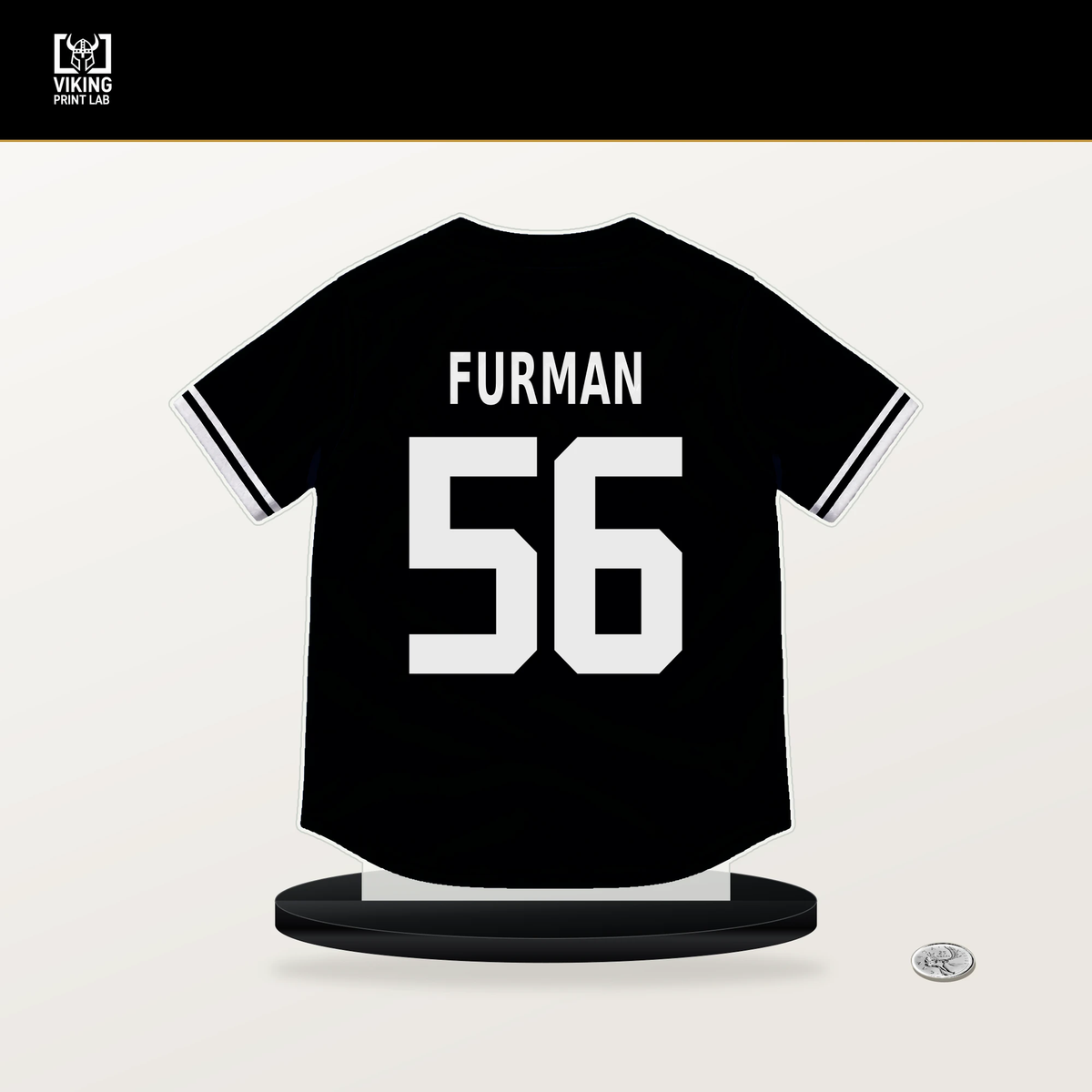 Nate Furman number 56 San Francisco Giants jersey stand with included black base.