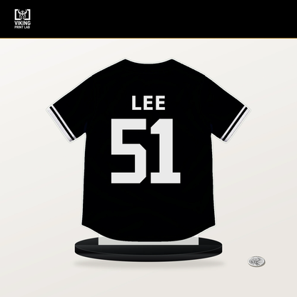 Jung Hoo Lee number 51 San Francisco Giants jersey stand with included black base.