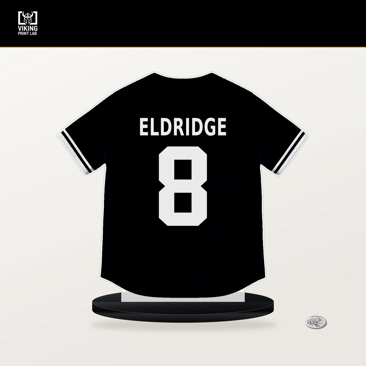 Bryce Eldridge number 8 San Francisco Giants jersey stand with included black base.
