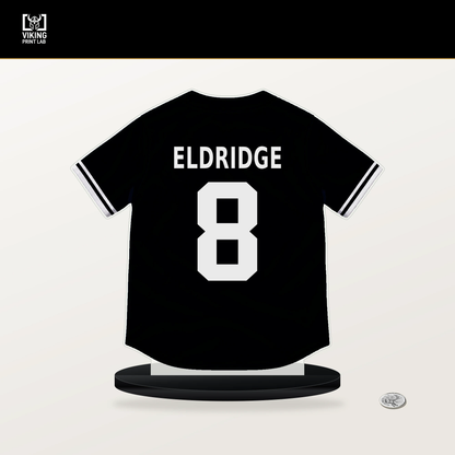 Bryce Eldridge number 8 San Francisco Giants jersey stand with included black base.