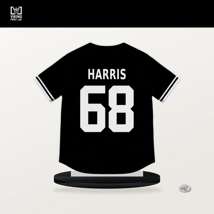 Trent Harris number 68 San Francisco Giants jersey stand with included black base.