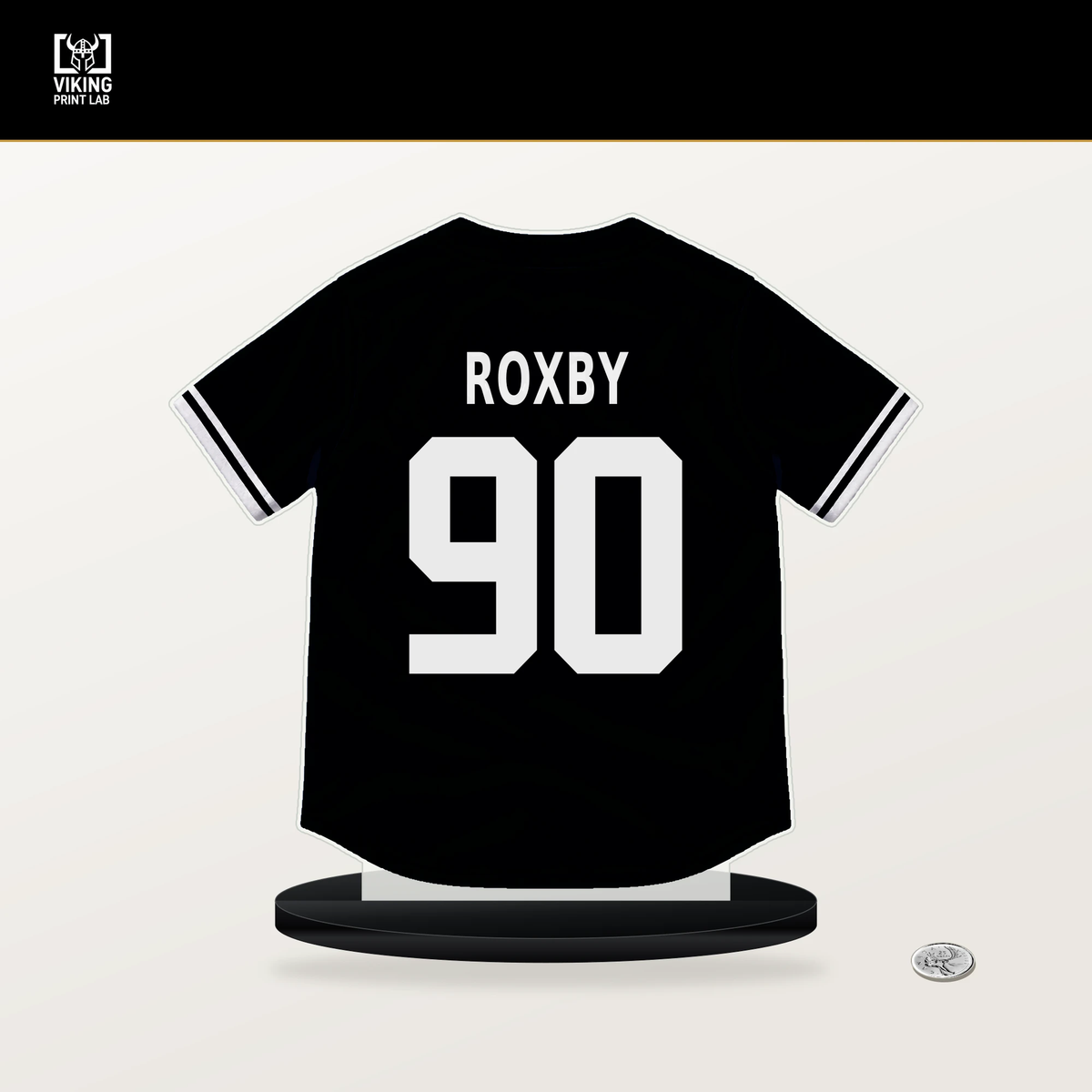 Braxton Roxby number 90 San Francisco Giants jersey stand with included black base.