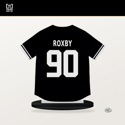 Braxton Roxby number 90 San Francisco Giants jersey stand with included black base.
