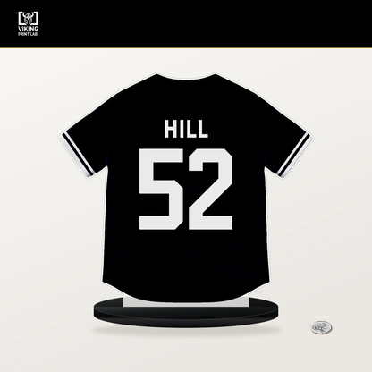 Turner Hill number 52 San Francisco Giants jersey stand with included black base.