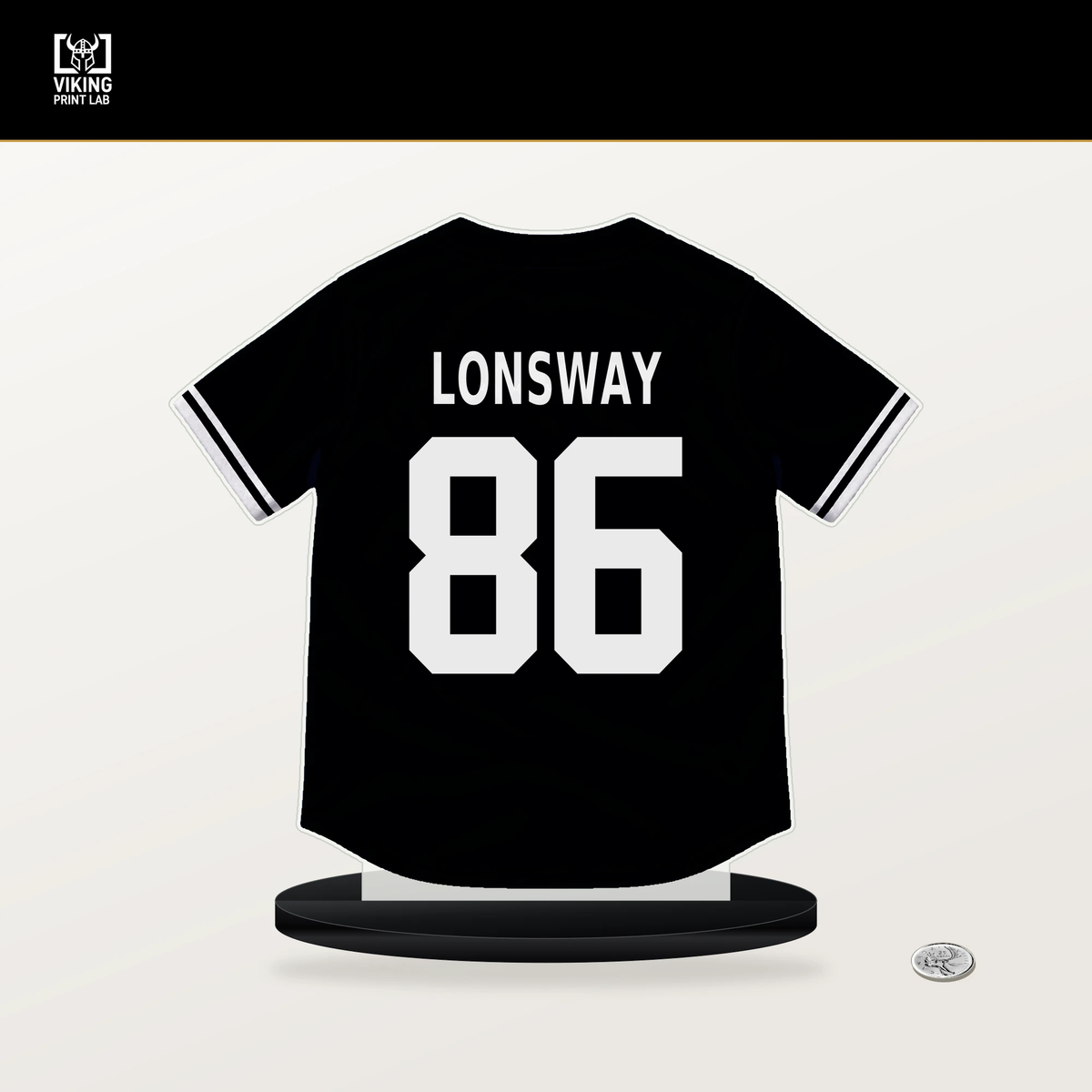 Seth Lonsway number 86 San Francisco Giants jersey stand with included black base.