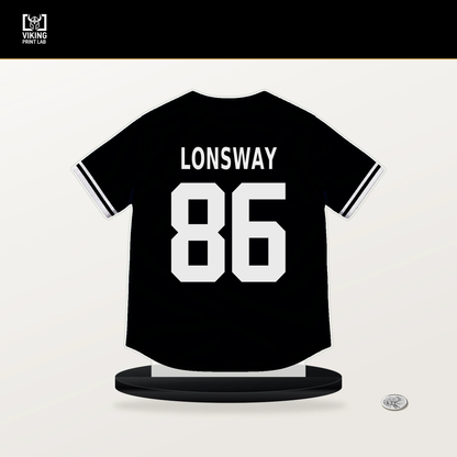 Seth Lonsway number 86 San Francisco Giants jersey stand with included black base.