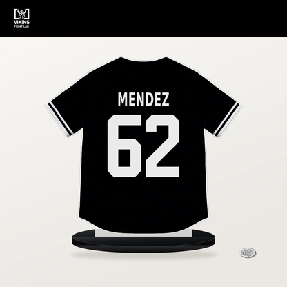 Miguel Mendez number 62 San Francisco Giants jersey stand with included black base.