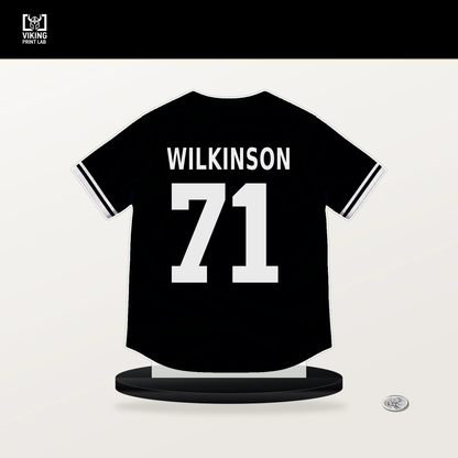 Matt Wilkinson number 71 San Francisco Giants jersey stand with included black base.