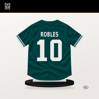 Victor Robles number 10 Seattle Mariners jersey stand with included black base.
