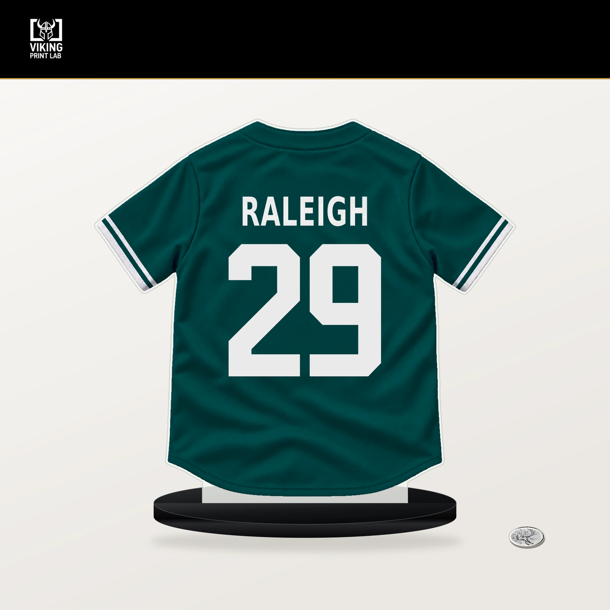 Cal Raleigh number 29 Seattle Mariners jersey stand with included black base.