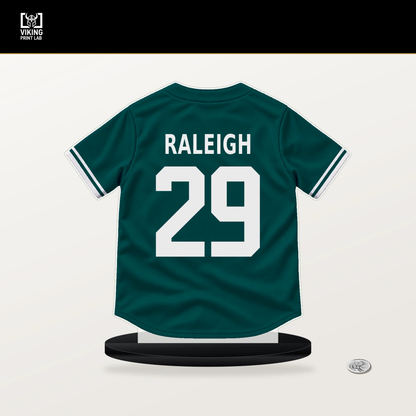 Cal Raleigh number 29 Seattle Mariners jersey stand with included black base.