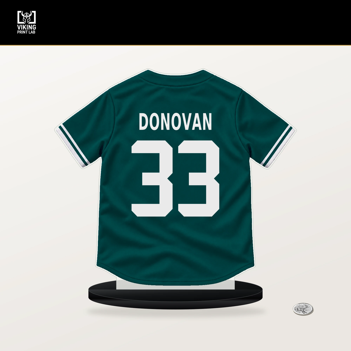 Brendan Donovan number 33 Seattle Mariners jersey stand with included black base.