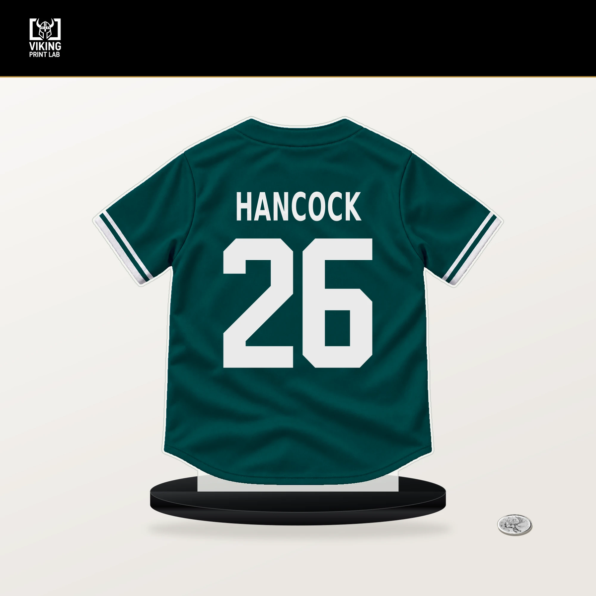 Emerson Hancock number 26 Seattle Mariners jersey stand with included black base.