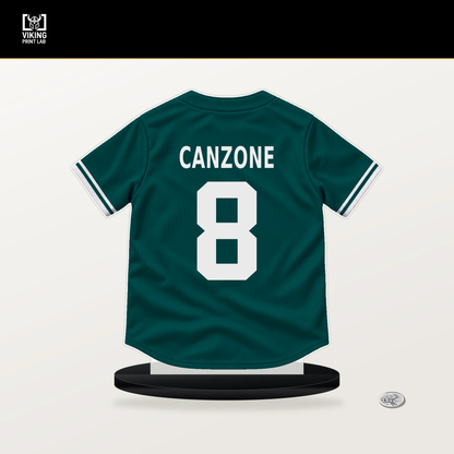 Dominic Canzone number 8 Seattle Mariners jersey stand with included black base.