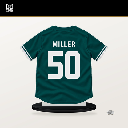 Bryce Miller number 50 Seattle Mariners jersey stand with included black base.
