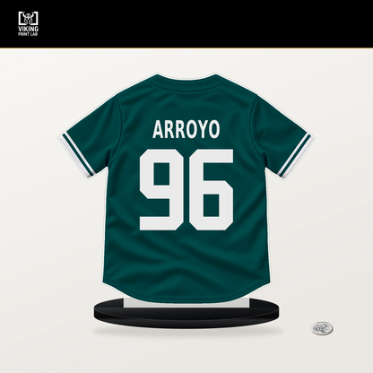 Michael Arroyo number 96 Seattle Mariners jersey stand with included black base.