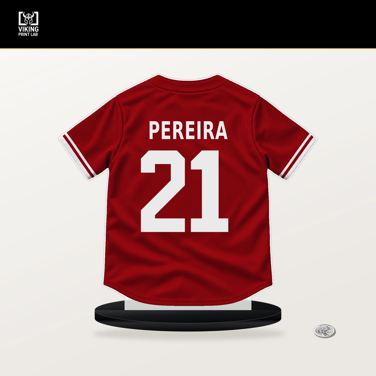 Everson Pereira number 21 St. Louis Cardinals jersey stand with included black base.