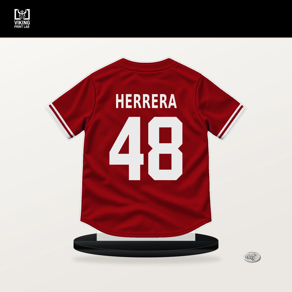 Ivan Herrera number 48 St. Louis Cardinals jersey stand with included black base.