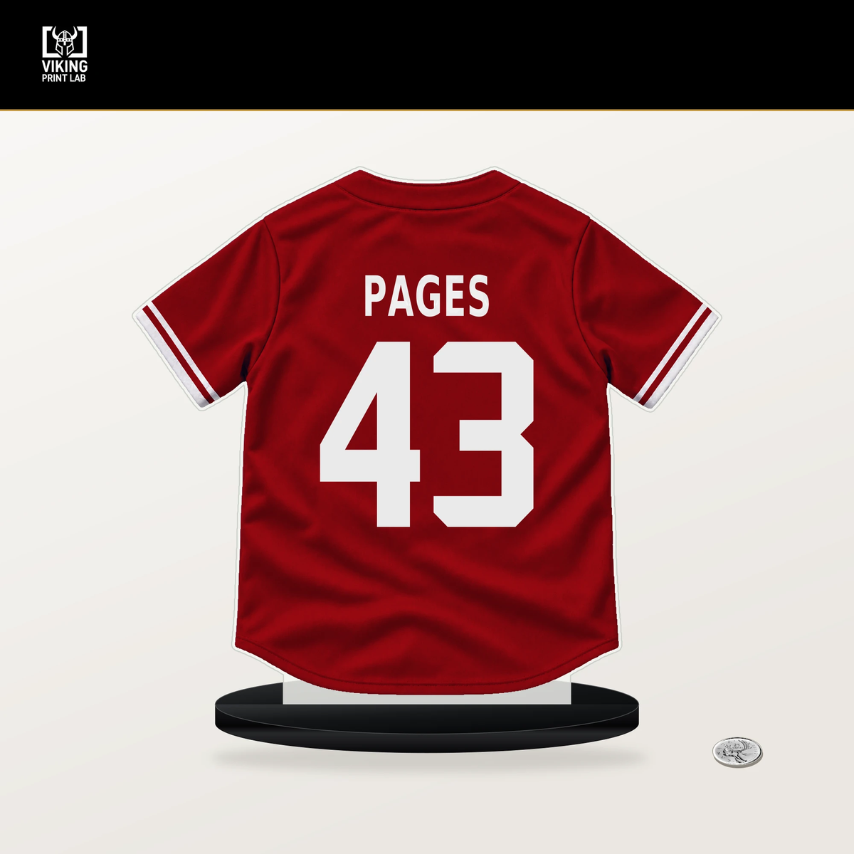 Pedro Pages number 43 St. Louis Cardinals jersey stand with included black base.
