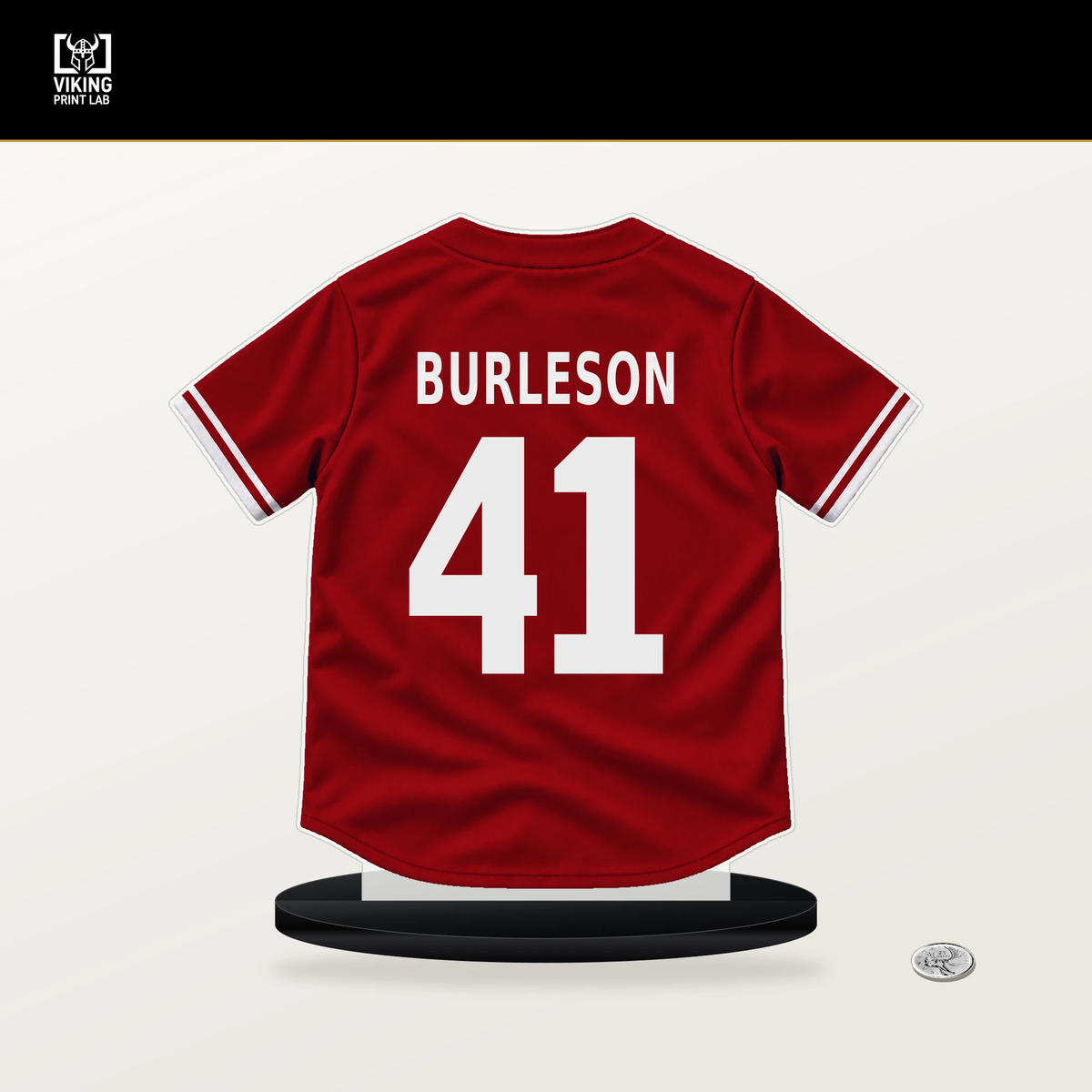 Alec Burleson number 41 St. Louis Cardinals jersey stand with included black base.