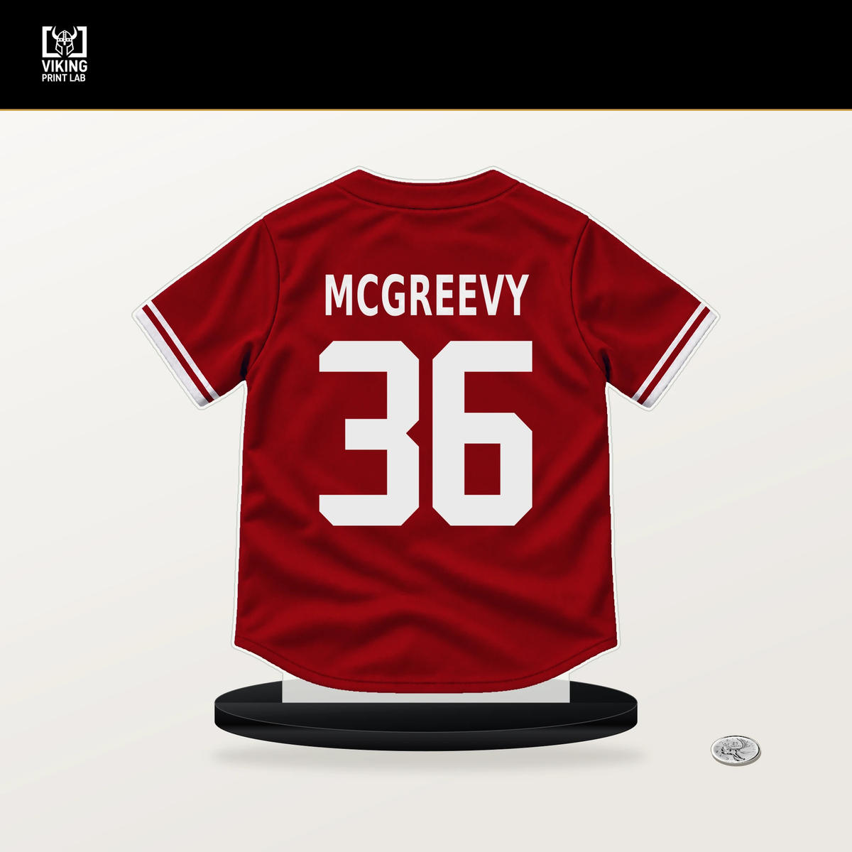 Michael McGreevy number 36 St. Louis Cardinals jersey stand with included black base.