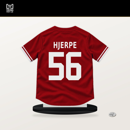 Cooper Hjerpe number 56 St. Louis Cardinals jersey stand with included black base.