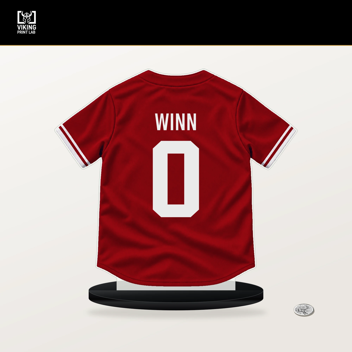 Masyn Winn number 0 St. Louis Cardinals jersey stand with included black base.