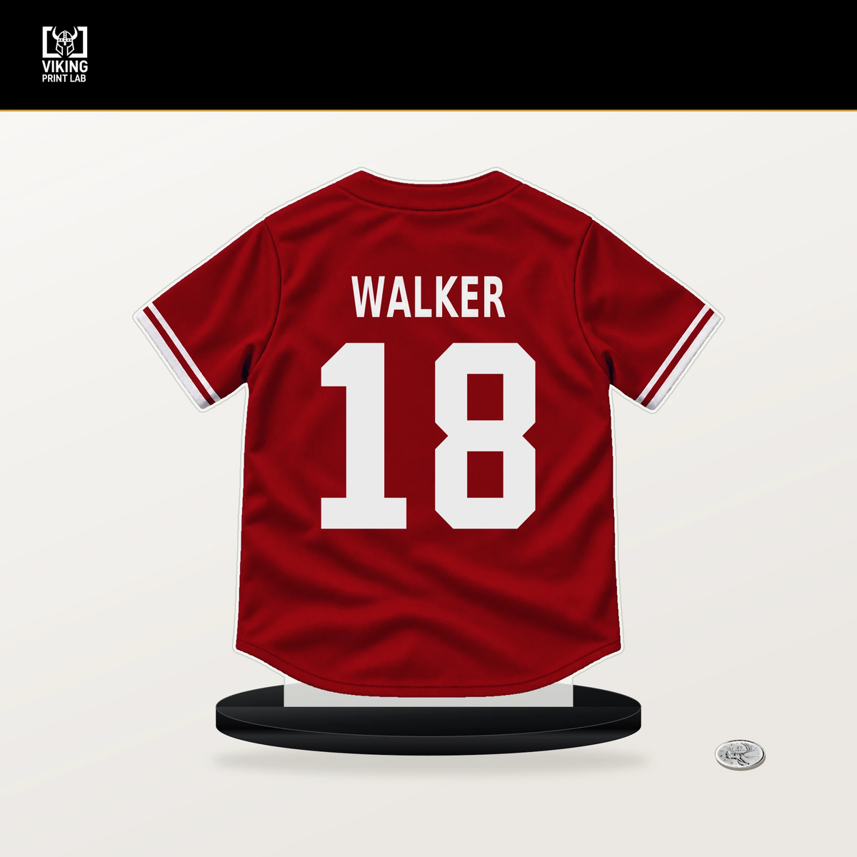 Jordan Walker number 18 St. Louis Cardinals jersey stand with included black base.