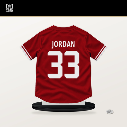 Blaze Jordan number 33 St. Louis Cardinals jersey stand with included black base.