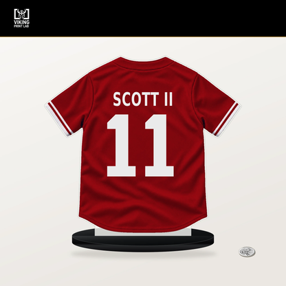 Victor Scott II number 11 St. Louis Cardinals jersey stand with included black base.