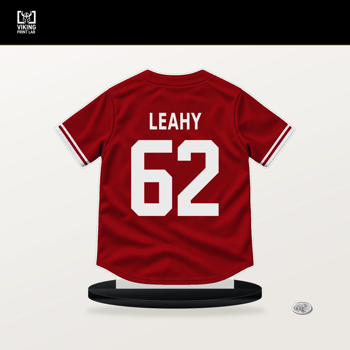 Kyle Leahy number 62 St. Louis Cardinals jersey stand with included black base.