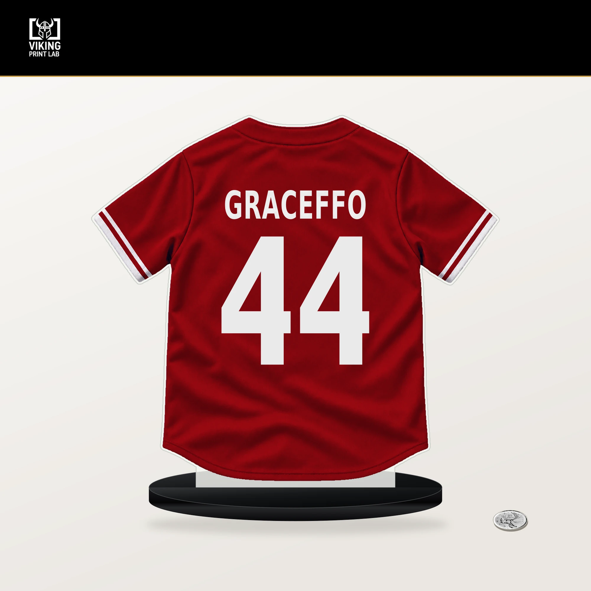 Gordon Graceffo number 44 St. Louis Cardinals jersey stand with included black base.