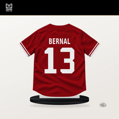Leo Bernal number 13 St. Louis Cardinals jersey stand with included black base.
