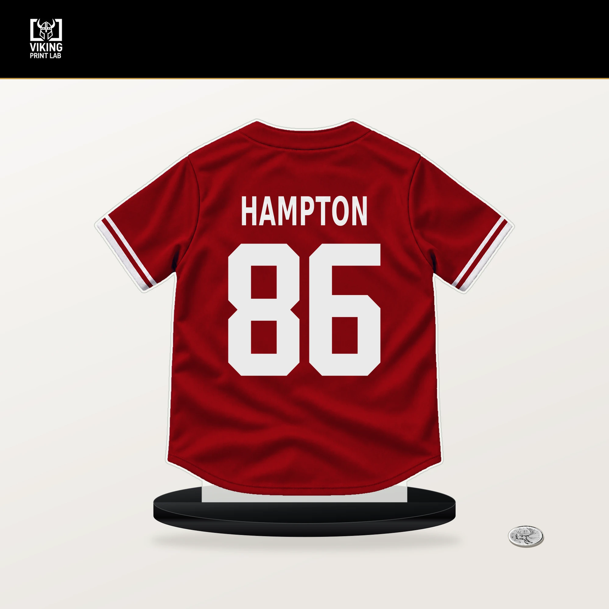 Chase Hampton number 86 St. Louis Cardinals jersey stand with included black base.