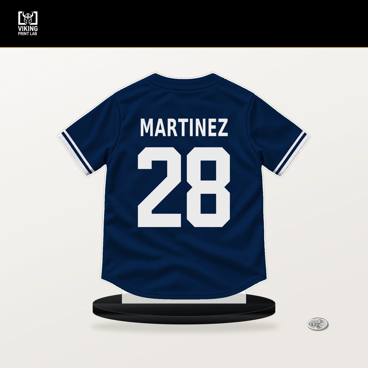 Nick Martinez number 28 Tampa Bay Rays jersey stand with included black base.