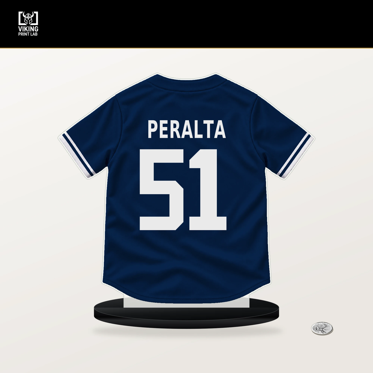 Freddy Peralta number 51 Tampa Bay Rays jersey stand with included black base.