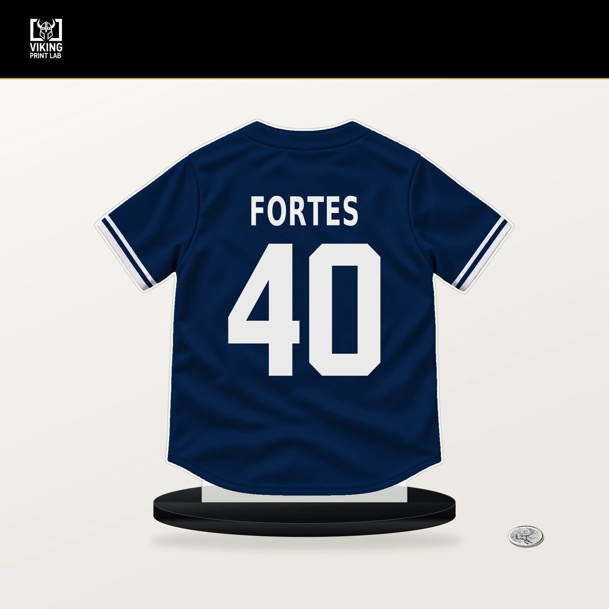 Nick Fortes number 40 Tampa Bay Rays jersey stand with included black base.
