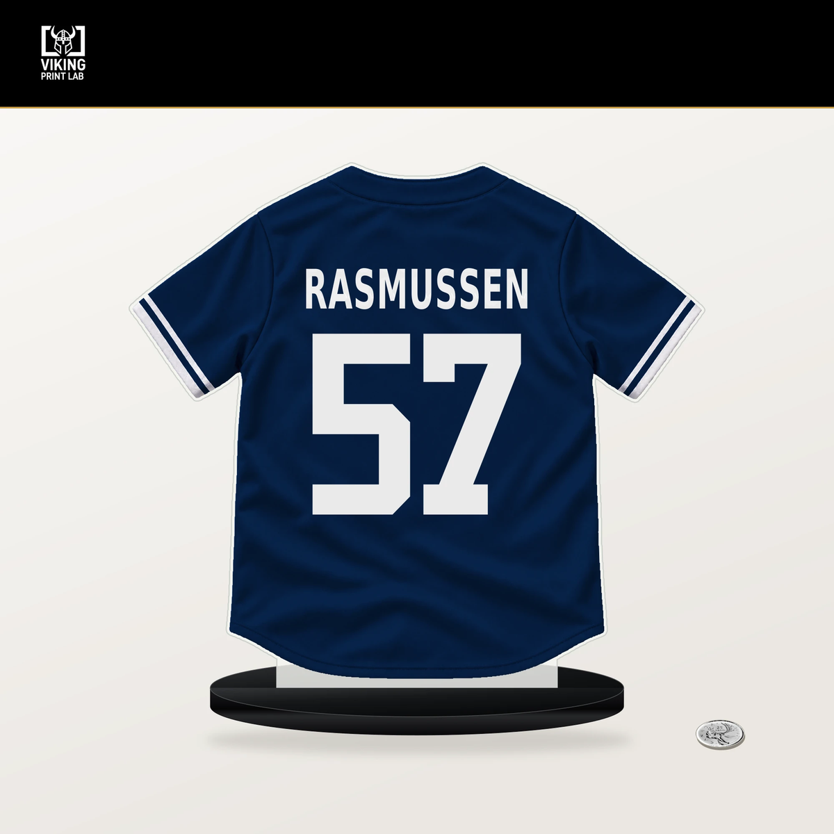 Drew Rasmussen number 57 Tampa Bay Rays jersey stand with included black base.