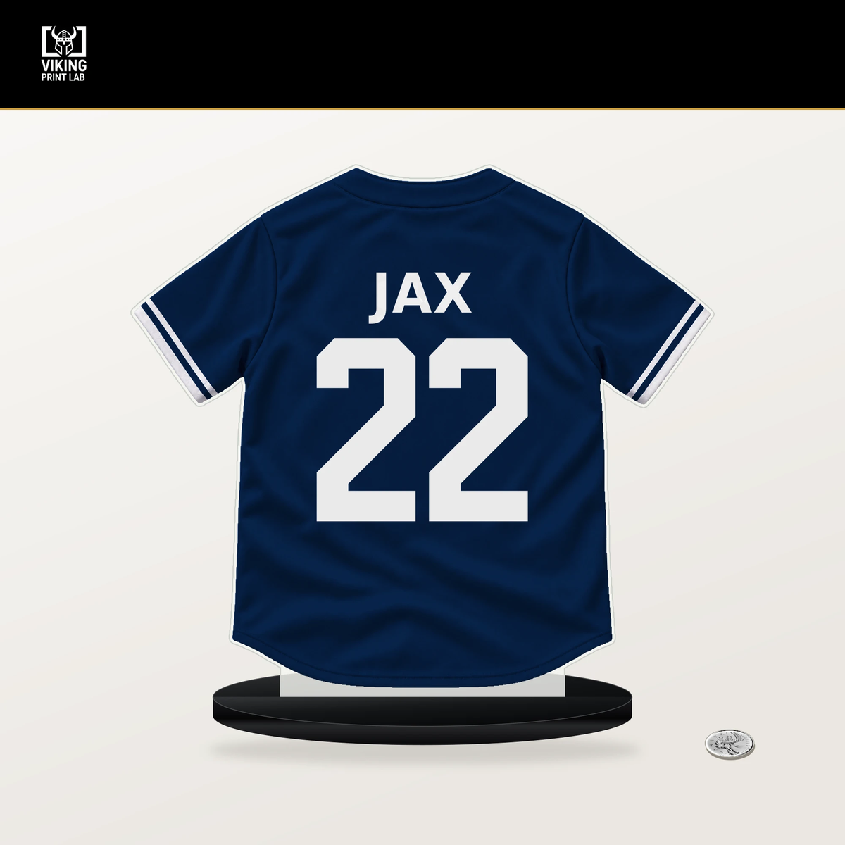 Griffin Jax number 22 Tampa Bay Rays jersey stand with included black base.