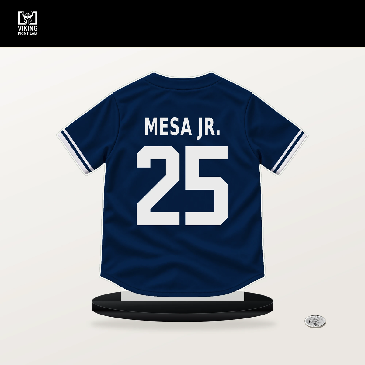 Victor Mesa Jr. number 25 Tampa Bay Rays jersey stand with included black base.
