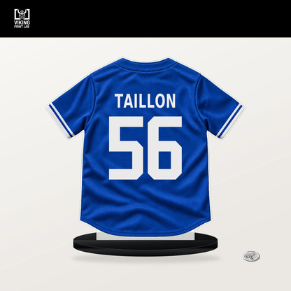 Jameson Taillon number 56 Toronto Blue Jays jersey stand with included black base.
