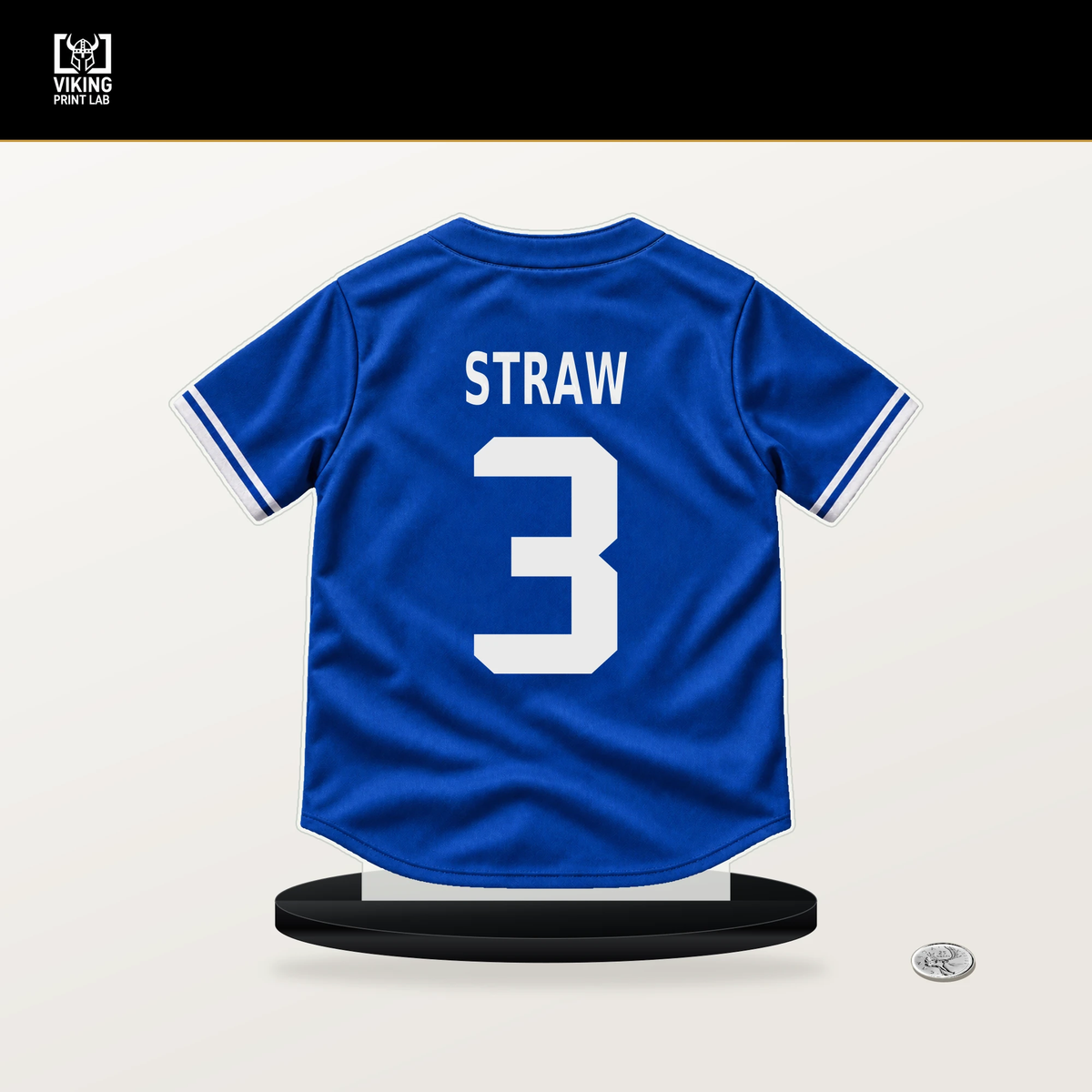 Myles Straw number 3 Toronto Blue Jays jersey stand with included black base.
