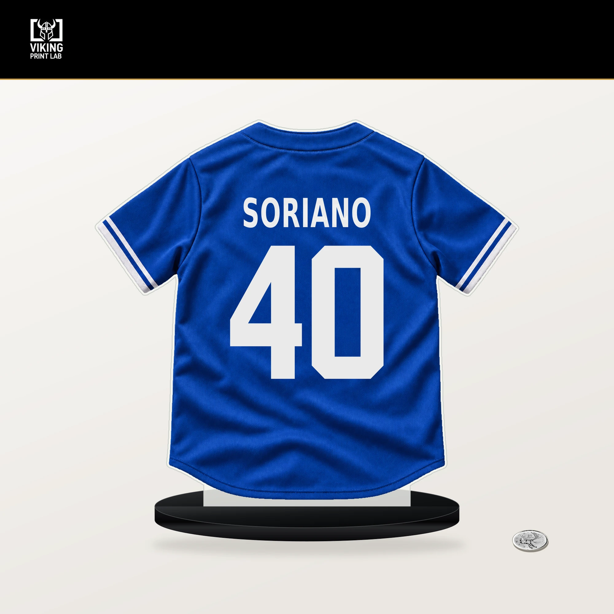 Jose Soriano number 40 Toronto Blue Jays jersey stand with included black base.