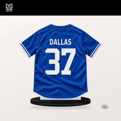 Chad Dallas number 37 Toronto Blue Jays jersey stand with included black base.