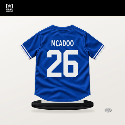 Charles McAdoo number 26 Toronto Blue Jays jersey stand with included black base.