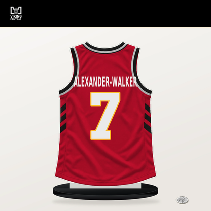 Nickeil Alexander-Walker number 7 Atlanta Hawks jersey stand with included black base.