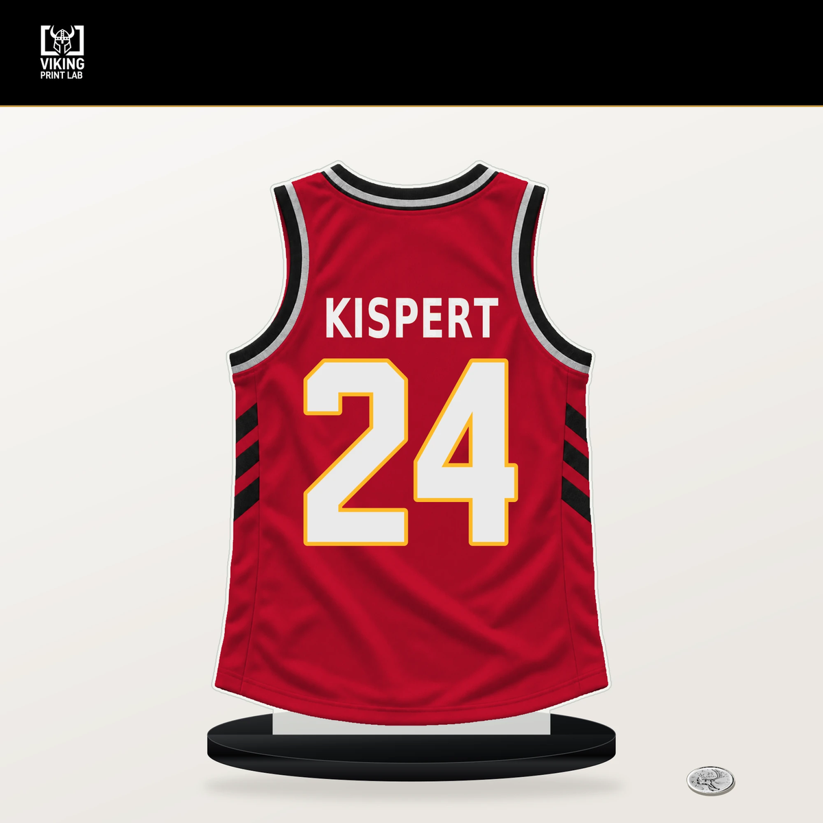 Corey Kispert number 24 Atlanta Hawks jersey stand with included black base.