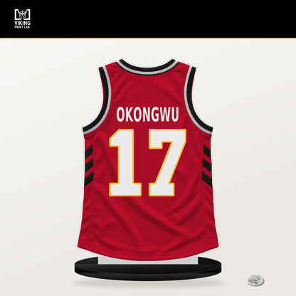 Onyeka Okongwu number 17 Atlanta Hawks jersey stand with included black base.