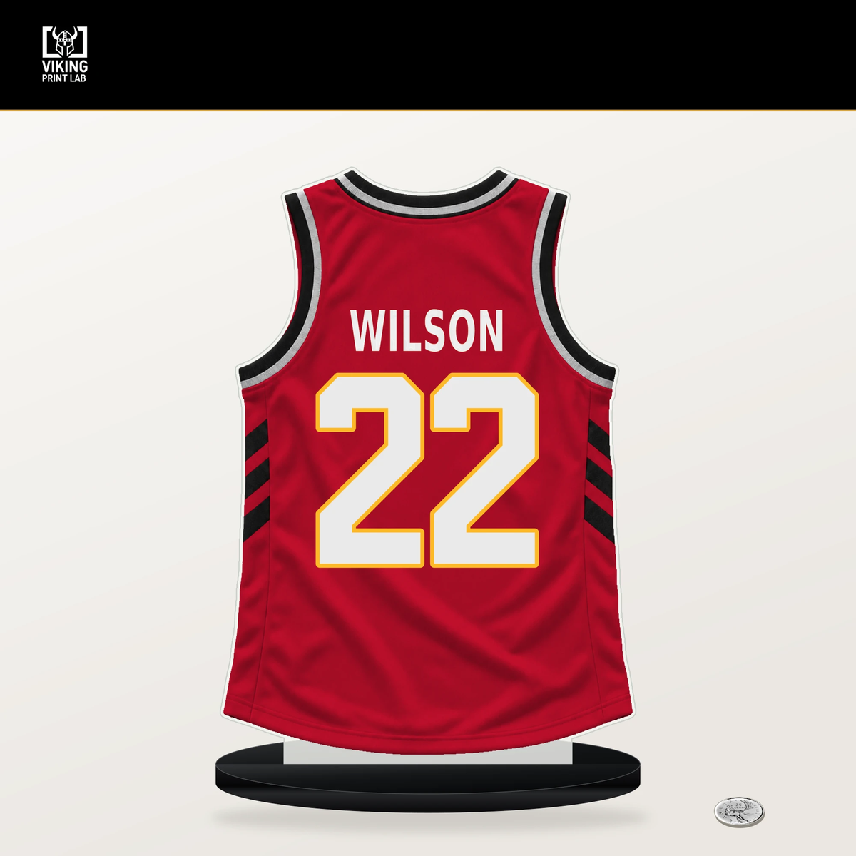 Jalen Wilson number 22 Atlanta Hawks jersey stand with included black base.